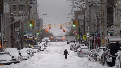 Calle nevada en Nueva York