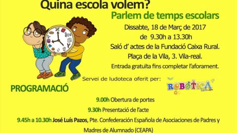 Distints experts en educaci&oacute; analitzaran junt amb els pares d'alumnes els pros i contres de la jornada cont&iacute;nua. 