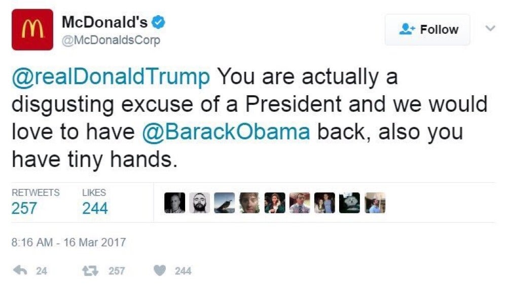 Tuit de McDonald's contra Trump