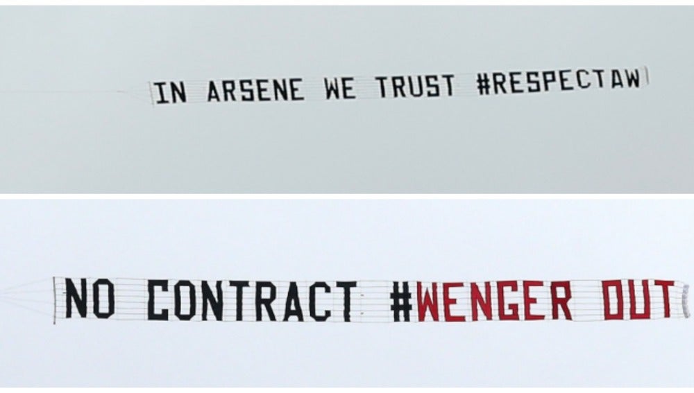 Las pancartas con los mensajes de apoyo y desacuerdo con Wenger