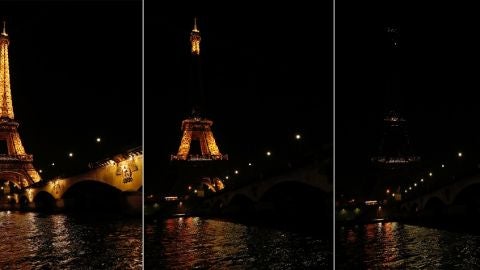 La torre Eiffel Tower durante el apagado para celebrar la Hora del Planeta