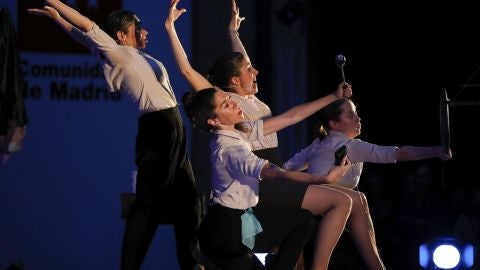Un momento de la obra 'Interrupted', de Teatro en Vinilo, durante la d&eacute;cima edici&oacute;n de la Noche de los Teatros en la sede de la Comunidad de Madrid.