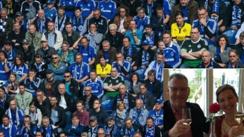 La aficionada del Borussia, en mitad de la grada del Schalke