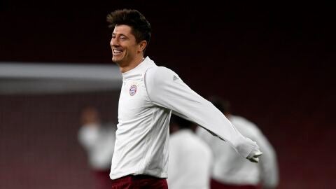 Lewandowski, en un entrenamiento del Bayern