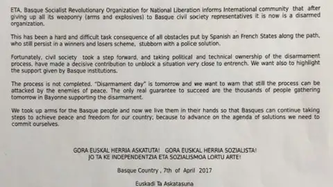 Comunicado de ETA Comunicado de ETA