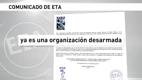 Frame 7.783913 de: ETA emite un comunicado en el que declara que "ya es una organización desarmada" Frame 7.783913 de: ETA emite un comunicado en el que declara que "ya es una organización desarmada"