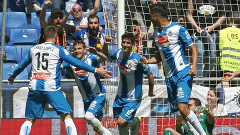 Los jugadores del Espanyol celebran un gol en el Power8 Stadium Los jugadores del Espanyol celebran un gol en el Power8 Stadium