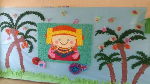 El mural confeccionado en la Escuela Infantil Municipal Els Xiquets de Elche. Dama de Elche