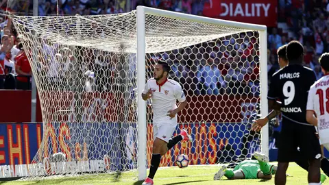 Pablo Sarabia celebra uno de sus goles con el Sevilla Pablo Sarabia celebra uno de sus goles con el Sevilla