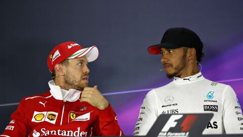Vettel y Hamilton en rueda de prensa