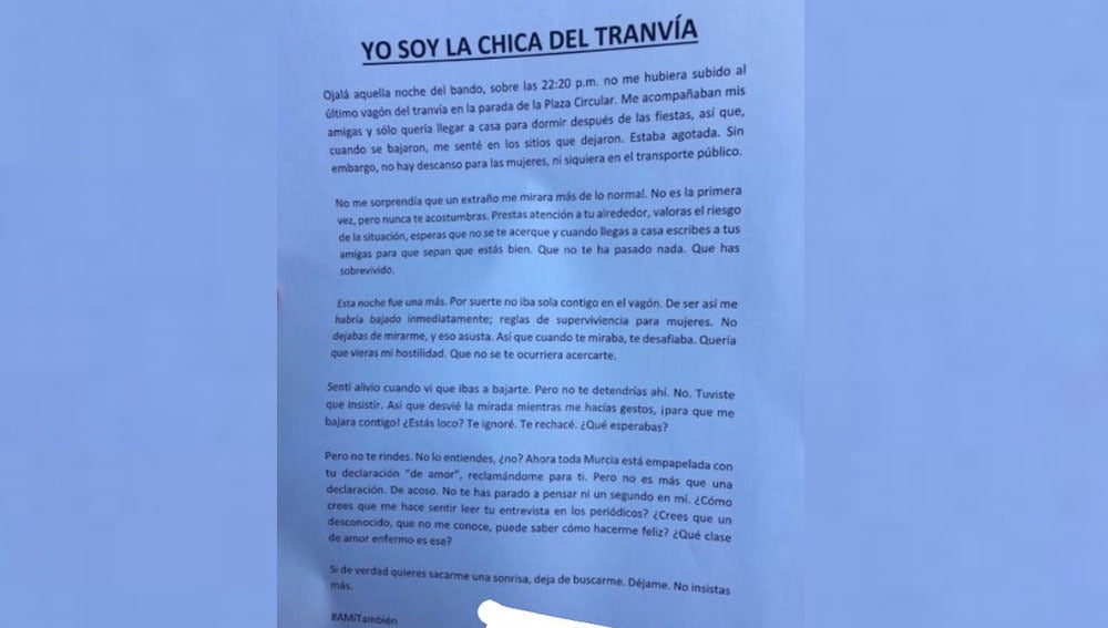 Respuesta de la "Chica del tranvía" de Murcia