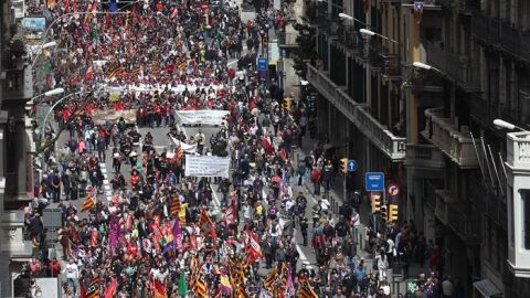 Aspecto de la manifestaci&oacute;n convocada por los principales sindicatos con motivo del Primero de Mayo (01-05-2017)