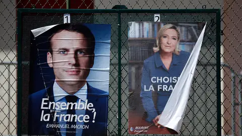 Emmanuel Macron y Marine Le Pen durante la segunda ronda a las elecciones presidenciales francesas Emmanuel Macron y Marine Le Pen durante la segunda ronda a las elecciones presidenciales francesas