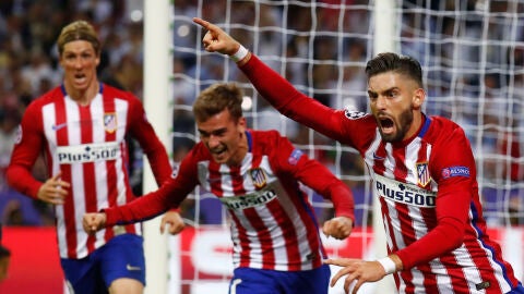 Carrasco celebra su gol ante el Real Madrid en la final de la Champions de 2016