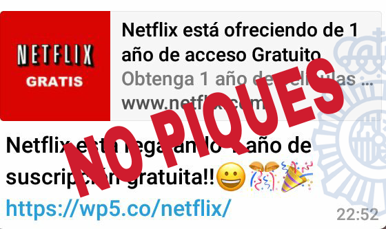 La Policía alerta de una nueva estafa en WhatsApp que promete un año de Netflix gratis La Policía alerta de una nueva estafa en WhatsApp que promete un año de Netflix gratis