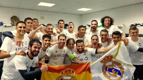 El vestuario del Real Madrid celebra el pase a la final de la Champions
