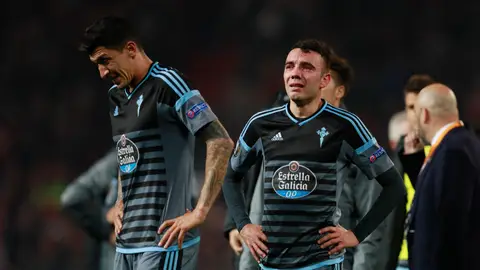 Iago Aspas, llorando sobre el césped de Old Trafford Iago Aspas, llorando sobre el césped de Old Trafford
