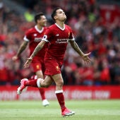 Coutinho celebra uno de los goles del Liverpool