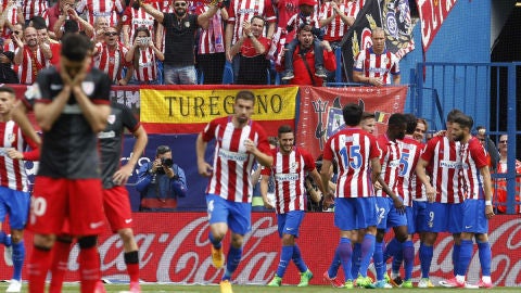 El Atl&eacute;tico celebra un gol ante el Athletic
