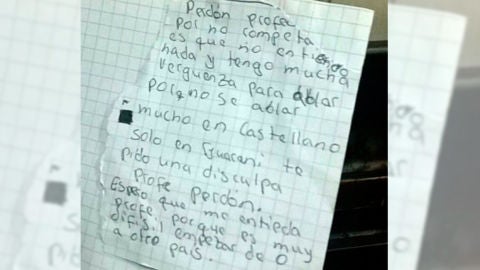 La carta que un ni&ntilde;o guaran&iacute; le env&iacute;a a su profesor disculp&aacute;ndose por no entender el castellano