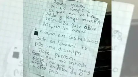 La carta que un niño guaraní le envía a su profesor disculpándose por no entender el castellano La carta que un niño guaraní le envía a su profesor disculpándose por no entender el castellano