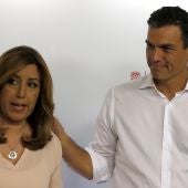 Susana Díaz y Pedro Sánchez tras las primarias del PSOE