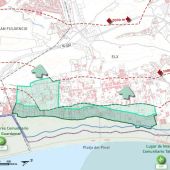 La zona verde corresponde a los sectores urbanísticos de La Marina afectados por el PATIVEL. 