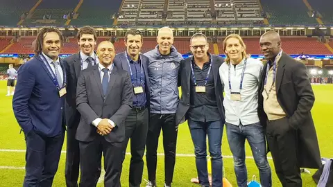 Karembeu, Raúl, Roberto Carlos, Figo, Zidane, Mijatovic, Míchel Salgado y Seedorf, en el Millennium Stadium Karembeu, Raúl, Roberto Carlos, Figo, Zidane, Mijatovic, Míchel Salgado y Seedorf, en el Millennium Stadium