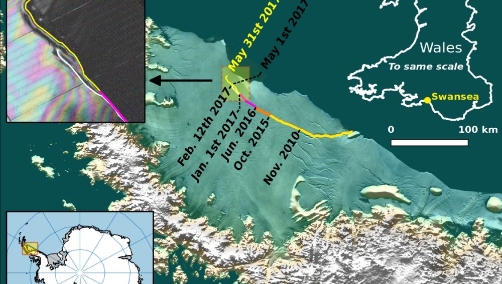 Situación de la grieta en el hielo el 31 de mayo 