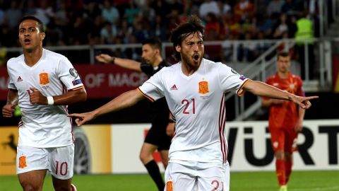 Silva celebra su gol ante Macedonia