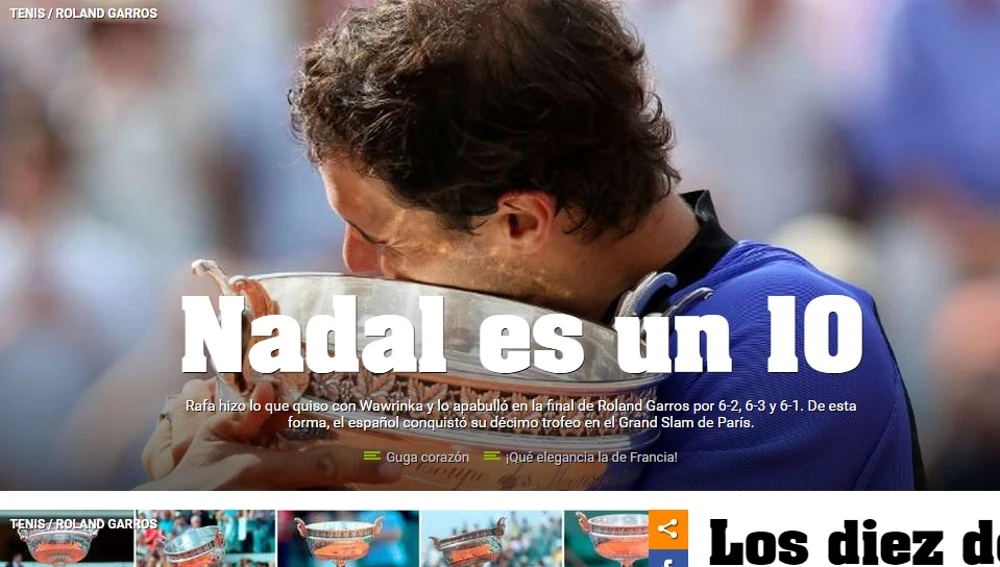 La portada de Olé tras el décimo Roland Garros de Nadal