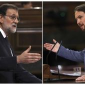 Rajoy y Pablo Iglesias durante la moción de censura