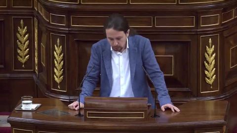 Pablo Iglesias durante su intervenci&oacute;n en el debate de la moci&oacute;n de censura contra Mariano Rajoy