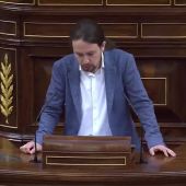 Pablo Iglesias durante su intervención en el debate de la moción de censura contra Mariano Rajoy