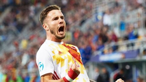 Sa&uacute;l celebra su gol contra Portugal