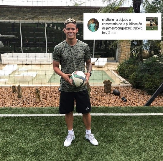 Cristiano Ronaldo se mofa de James por su cambio de 'look' Cristiano Ronaldo se mofa de James por su cambio de 'look'