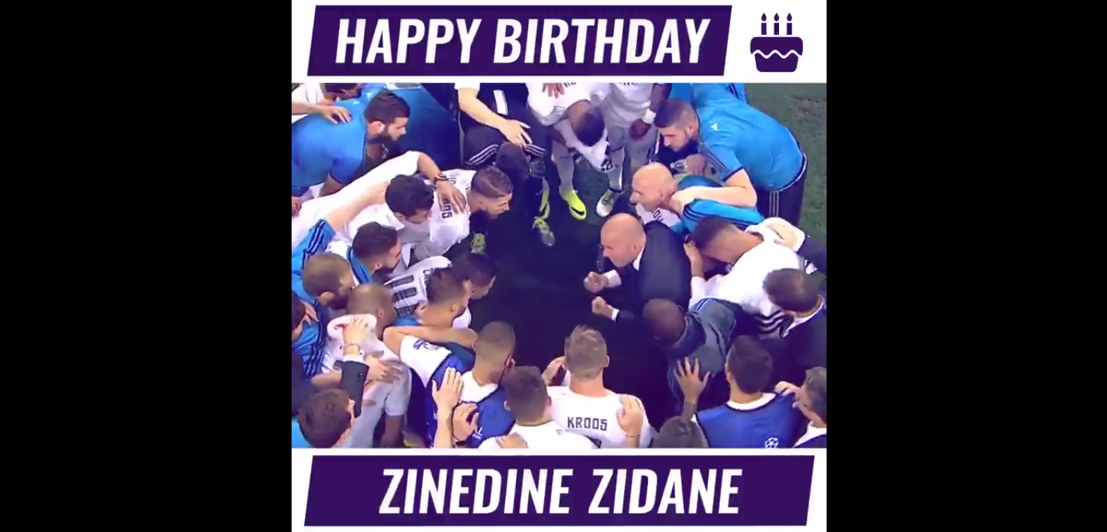 El vídeo del Real Madrid para felicitar a Zinedine Zidane por su 45 cumpleaños El vídeo del Real Madrid para felicitar a Zinedine Zidane por su 45 cumpleaños