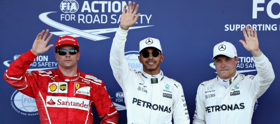 Raikkonen, Hamilton y Bottas Raikkonen, Hamilton y Bottas