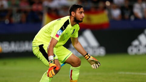 Donnarumma, durante el partido contra Espa&ntilde;a del Europeo sub 21