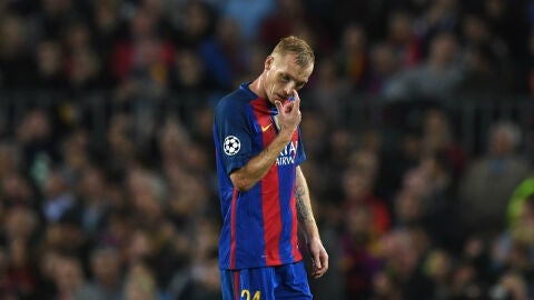 Mathieu, en un partido con el Bar&ccedil;a