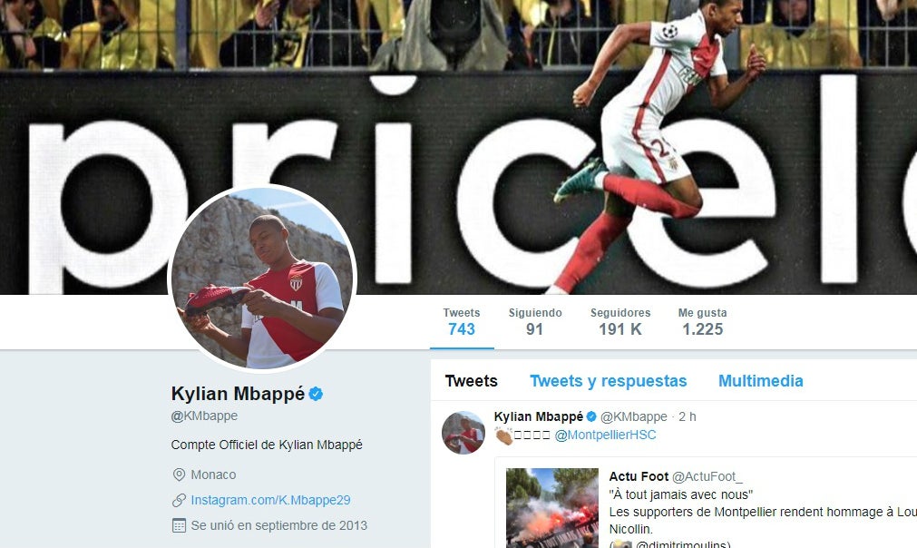 Mbappé deja de ser jugador del Mónaco... en su perfil de Twitter Mbappé deja de ser jugador del Mónaco... en su perfil de Twitter