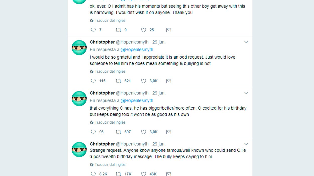 Internet: Así felicitan los famosos el cumpleaños a un niño que sufre acoso escolar Internet: Así felicitan los famosos el cumpleaños a un niño que sufre acoso escolar