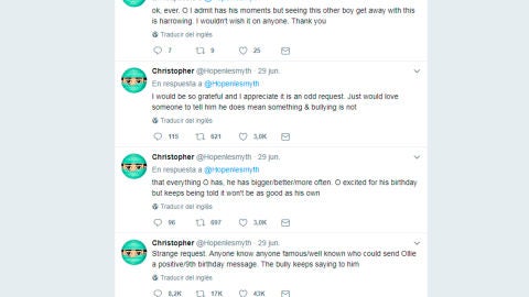 El padre de Ollie, Christopher, pidiendo felicitaciones para su hijo en Twitter