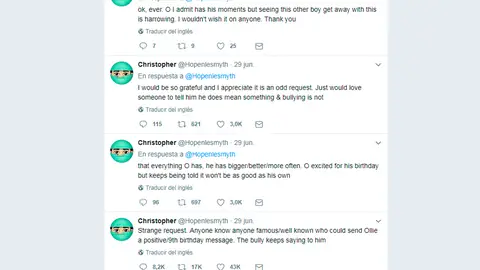 El padre de Ollie, Christopher, pidiendo felicitaciones para su hijo en Twitter El padre de Ollie, Christopher, pidiendo felicitaciones para su hijo en Twitter