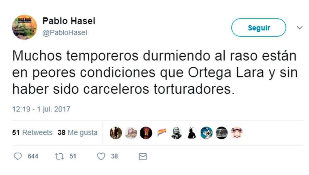 Tuit de Pablo Hasel sobre Ortega Lara