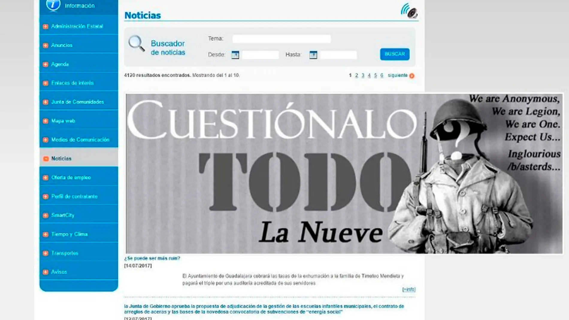 Anonymous 'hackea' la web del Ayuntamiento de Guadalajara