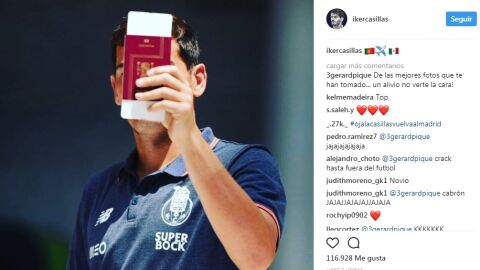 Gerard Piqu&eacute; responde a la foto subida por Iker Casillas