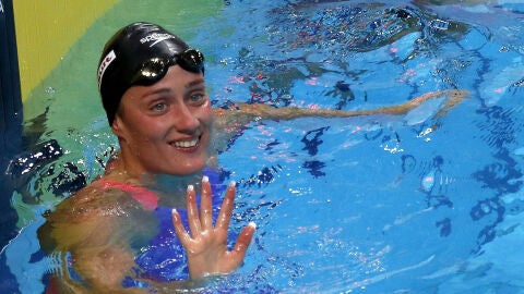 Mireia Belmonte, tras acabar una prueba del Mundial de Nataci&oacute;n de Budapest