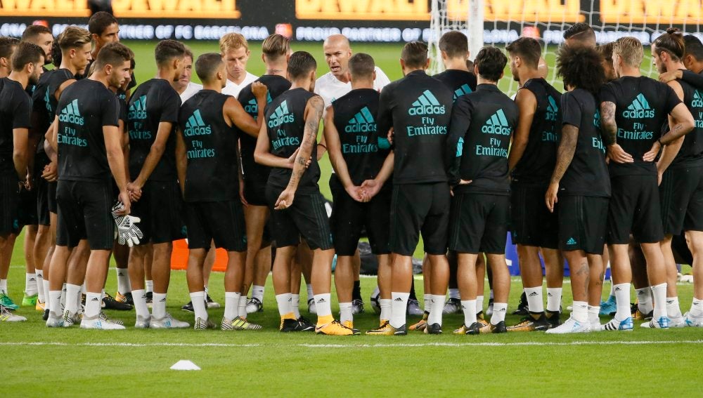 Los jugadores del Real Madrid, en un entrenamiento en Miami.