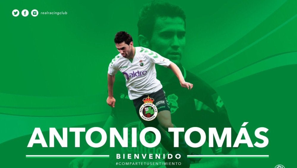 Antonio Tomás, quinta incorporación a la plantilla del Racing 